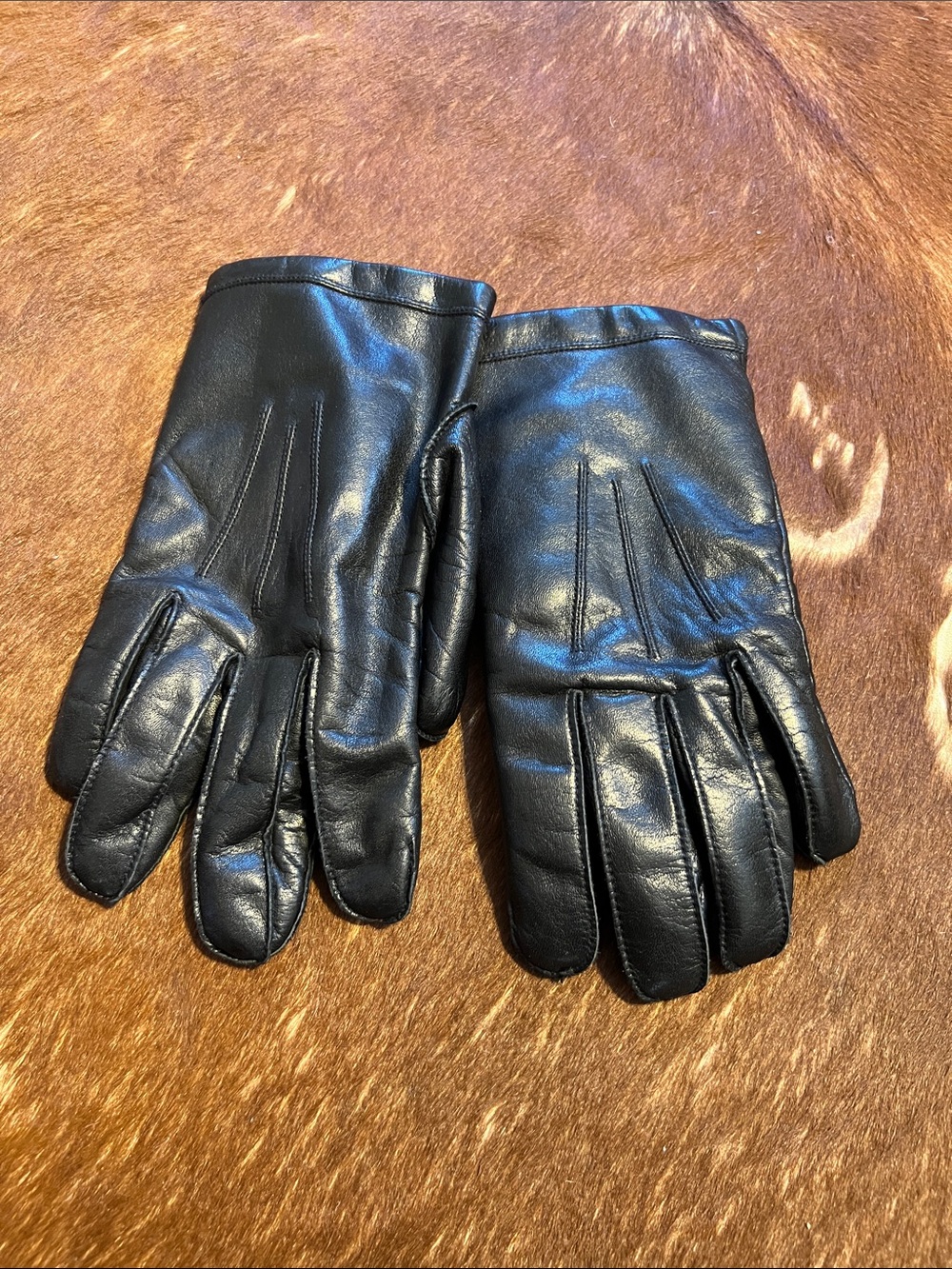 FOWNES Vintage Genuine Leather Gloves, Size M, Black, 100% Cashmere lining